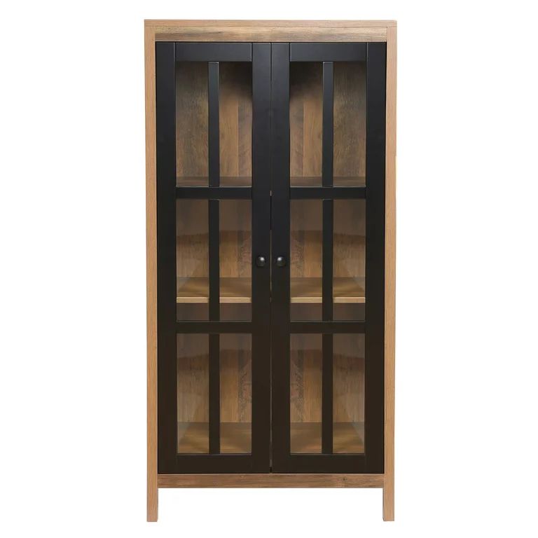 LuxenHome Natural Wood Glass Doors 47.25" H Accent Curio Cabinet - Walmart.com | Walmart (US)