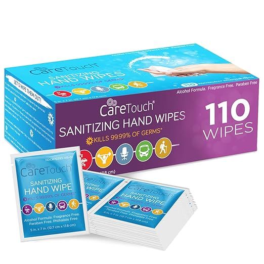 Care Touch Hand Sanitizer Wipes | 110 Hand Wipes Individually Wrapped | Travel Size, Sanitizing W... | Amazon (US)