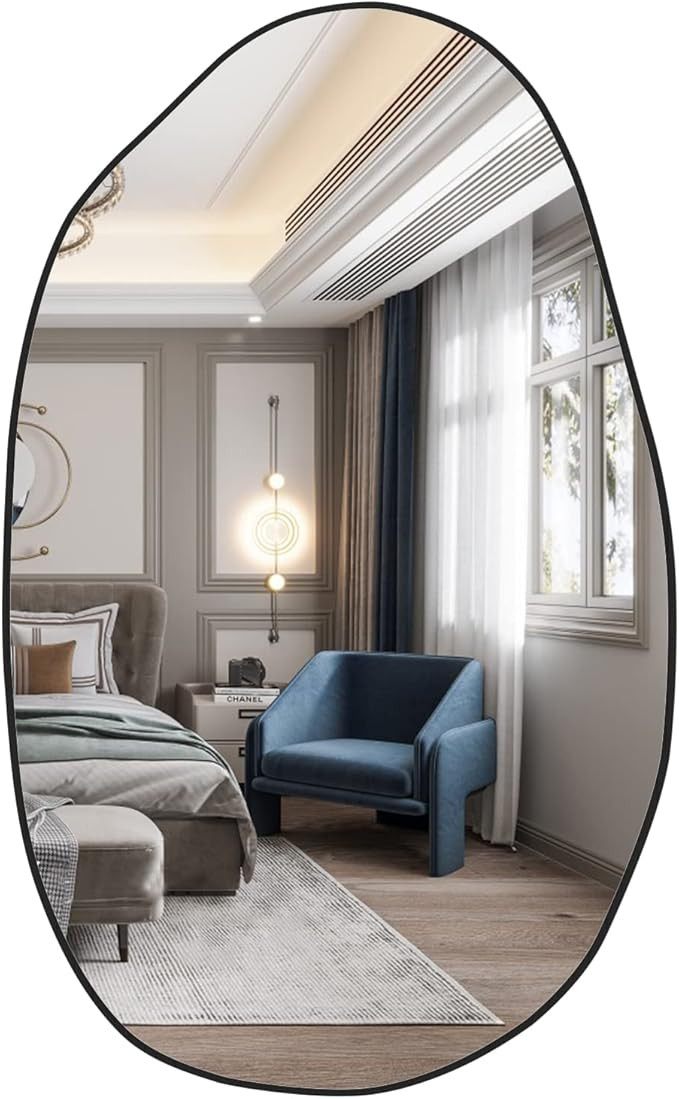 CISTEROMAN Irregular Wall Mirror, Asymmetrical Wall Mounted Mirror, Entrance Mirror, Black Wood F... | Amazon (US)