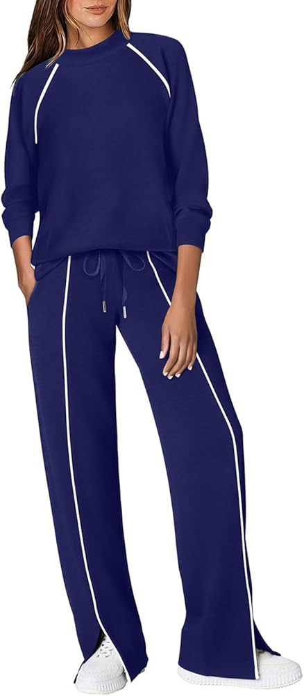 WIHOLL Lounge Sets for Women 2 Piece Fall Outfits 2025 Wide Leg Pant Matching Sets Womens Clothin... | Amazon (US)
