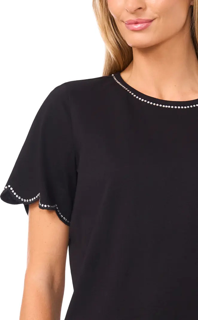 Embellished Scalloped Trim Jersey Top | Nordstrom