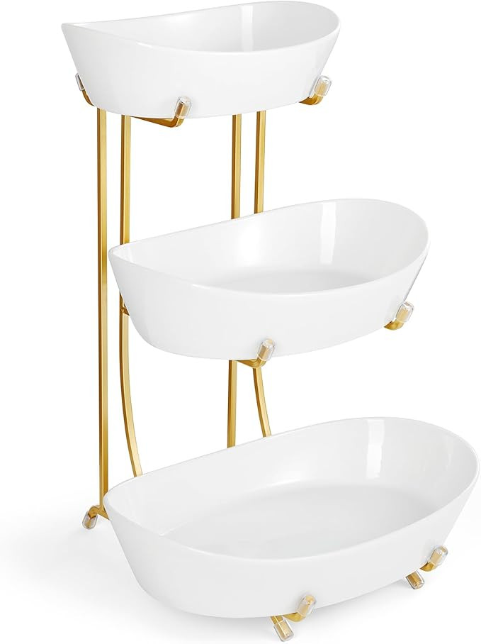 Yedio 3 Tier Fruit Bowls for Kitchen Counter, No Assembly Required, Porcelain Fruit Basket with S... | Amazon (US)