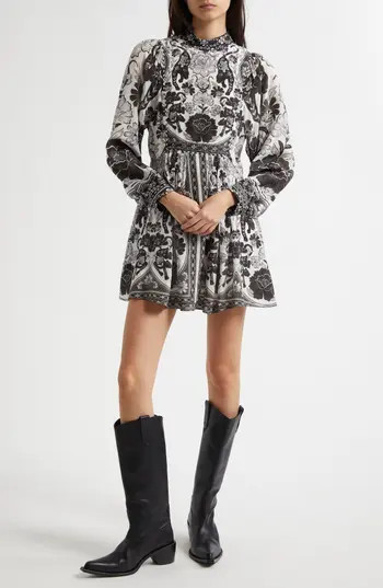 FARM Rio Flower Leopards Long Sleeve Dress in Flower Leopards Off- at Nordstrom Rack, Size X-Large | Nordstrom Rack