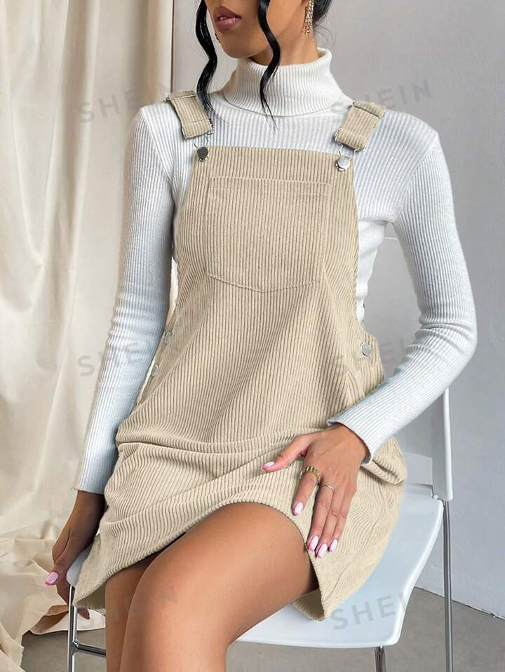 SHEIN EZwear Patched Pocket Overall Dress Without Sweater | SHEIN