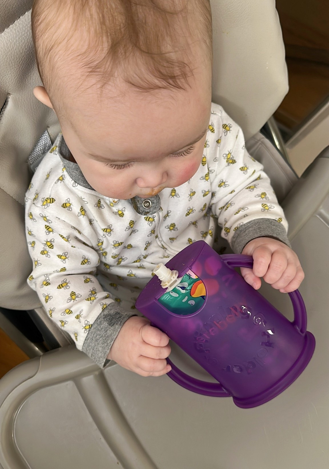 One word…GAMECHANGER!!! I wish I had one of these with my first two kids🫢 this is a much more functional way to let a little one her age learn to suck out of a food pouch rather than squeezing it out everywhere! It even works for juice boxes / pouches. 10/10! 

#LTKmomlife #LTKBaby #LTKKids