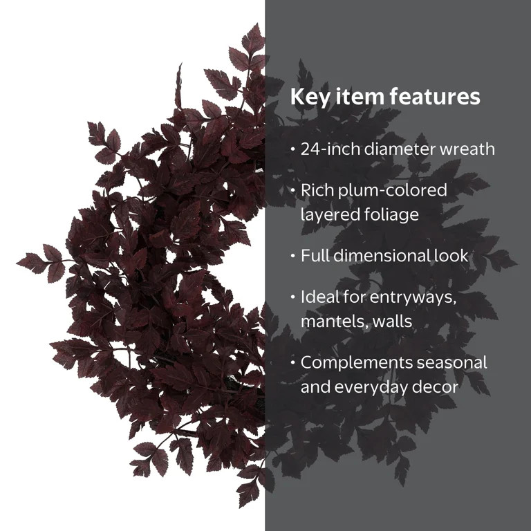 My Texas House Halloween Layered Foliage Wreath, Plum, 24" | Walmart (US)