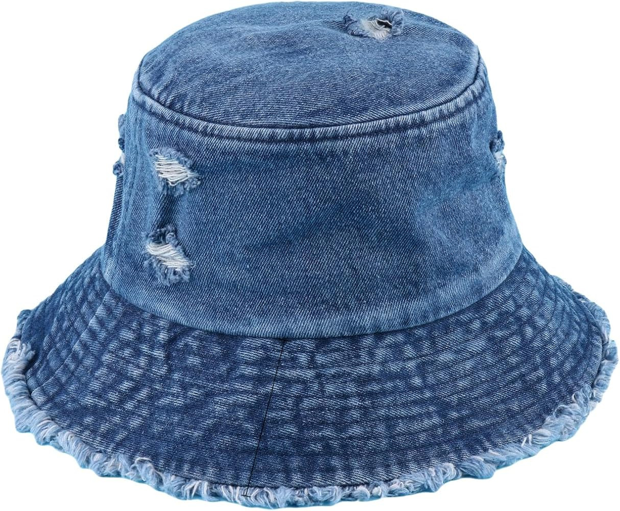 Verdusa Women's Ripped Denim Bucket Hat Raw Hem Sun Hat Outdoor Cap | Amazon (US)
