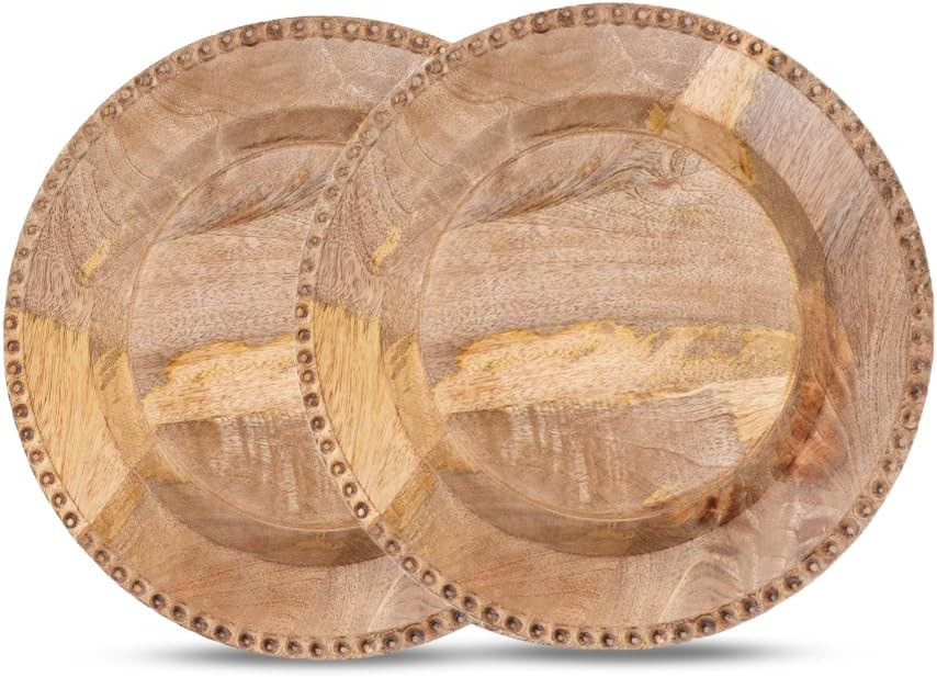 Natural Wooden Chargers for Dinner Plates Set of 2 - Decorative 13 Inch Round Wood Beads Placemat... | Amazon (US)