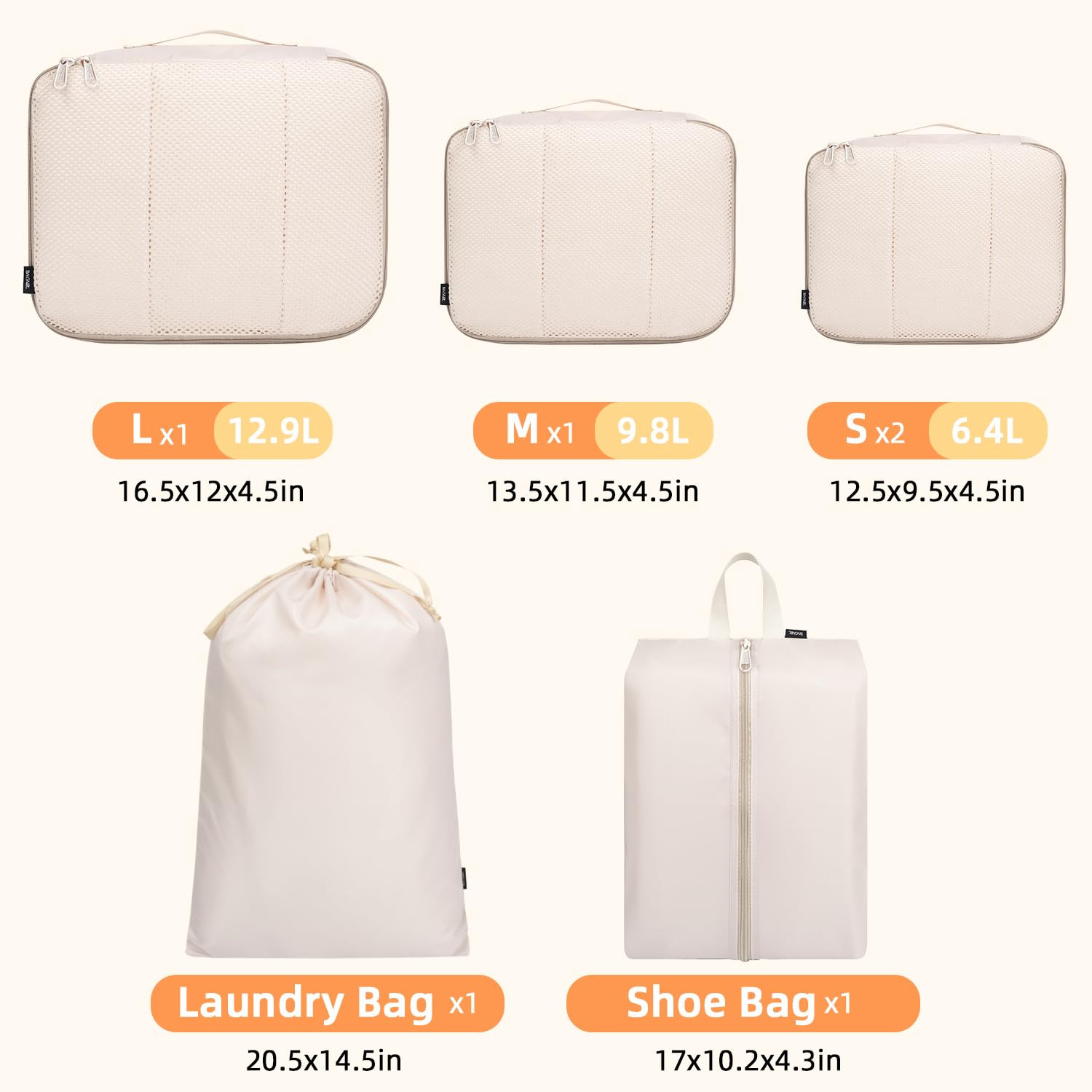 BAGAIL 6 Set Packing Cubes Luggage Packing Organizers for Travel Accessories (Beige) | Amazon (US)