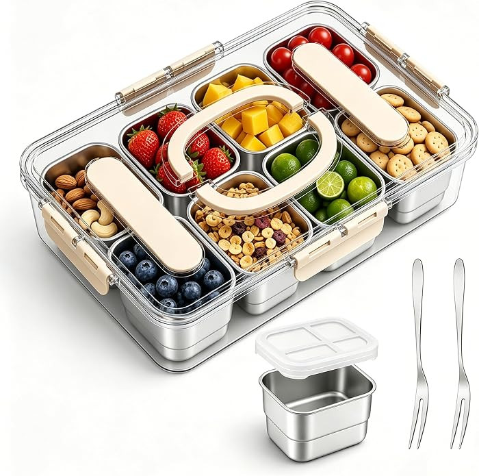Snackle Box Container Stainless Steel Divided Tray Food Storage with Handle | Amazon (US)