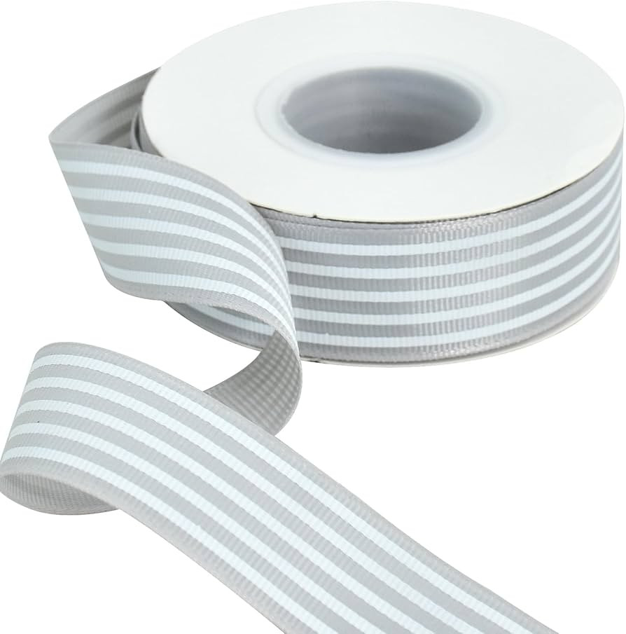 TONIFUL Gray White Striped Ribbon 1 Inch Wide Fabric Grosgrain Ribbons 25 Yards Roll for Gift Wra... | Amazon (US)