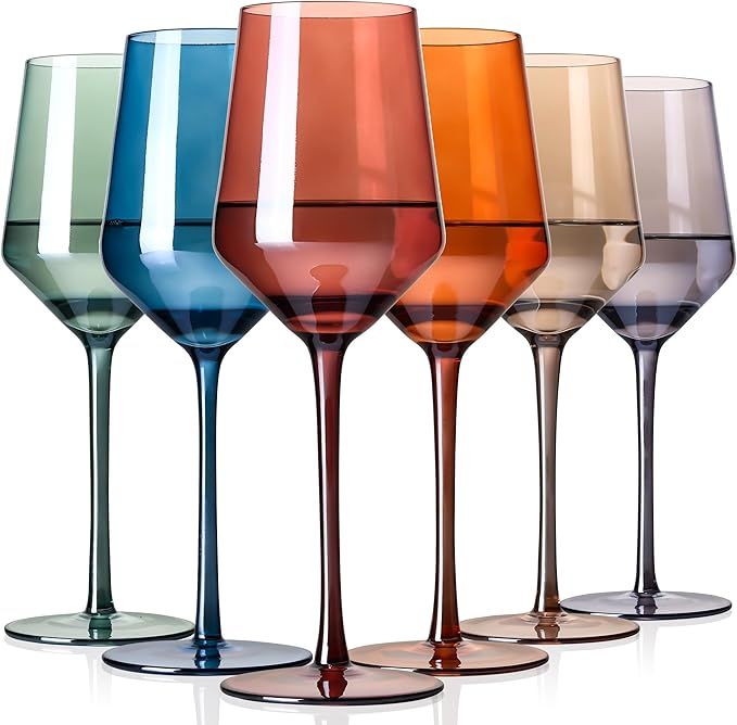 Physkoa Colored Wine Glasses Set Of 6 - Crystal Colored Wine Glasses With Long Stem,Wine Glasses ... | Amazon (US)