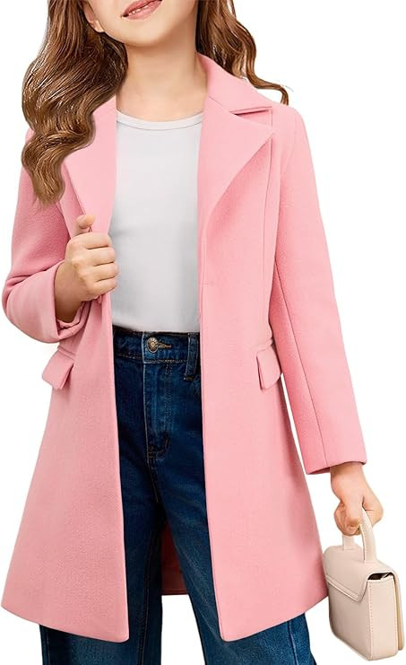 Haloumoning Girls Dress Coat Kids Single-Button Lapel Wool Blend Long Winter Jackets with Pockets... | Amazon (US)
