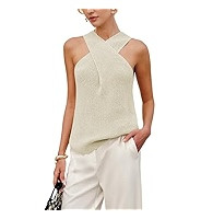 Yeokou Women Halter Cross Over Collar Tank Knit Sleeveless Top Solid Color Casual Summer Blouse(K... | Amazon (US)