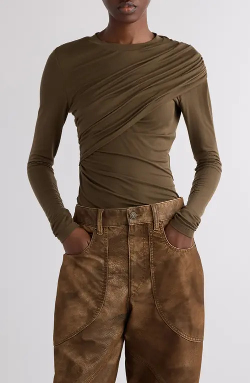 Isabel Marant Étoile Dressi Draped Jersey Top in Khaki at Nordstrom, Size 10 Us | Nordstrom