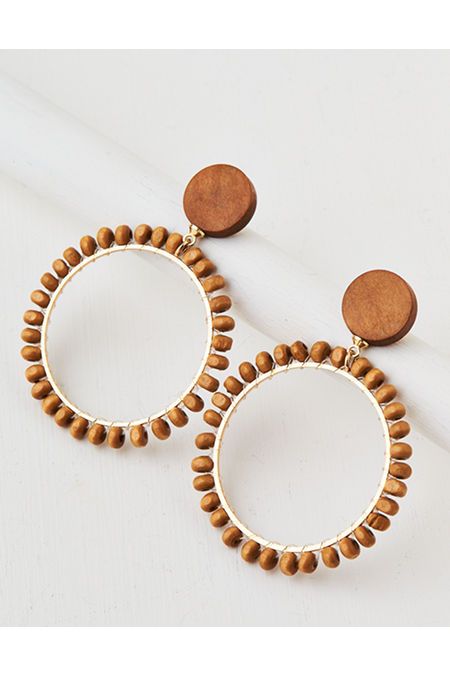 AEO Wooden Beaded Hoop Earring | American Eagle Outfitters (US & CA)