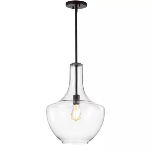 13.25" Glass/Metal Watts Pendant (Includes Energy Efficient Light Bulb) Black - JONATHAN Y | Target