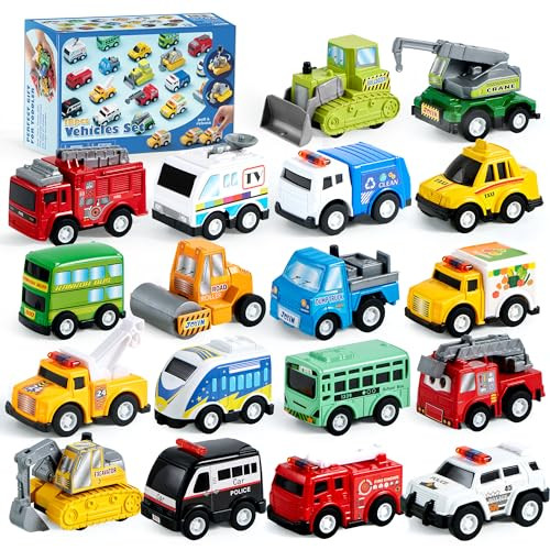 JOYIN 18 Pcs Pull Back City Cars and Trucks Toy Vehicles Set, Friction Powered Cars Toys for Toddlers, Kids Stocking Stuffers, Treasure Box Gifts for Classroom, Christmas Great Gifts for Grandkids | Amazon (US)