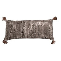 Bloomingville Woven Cotton Striped Lumbar Chambray Back and Tassels Pillow, 36" L x 16" W x 1" H, Br | Amazon (US)