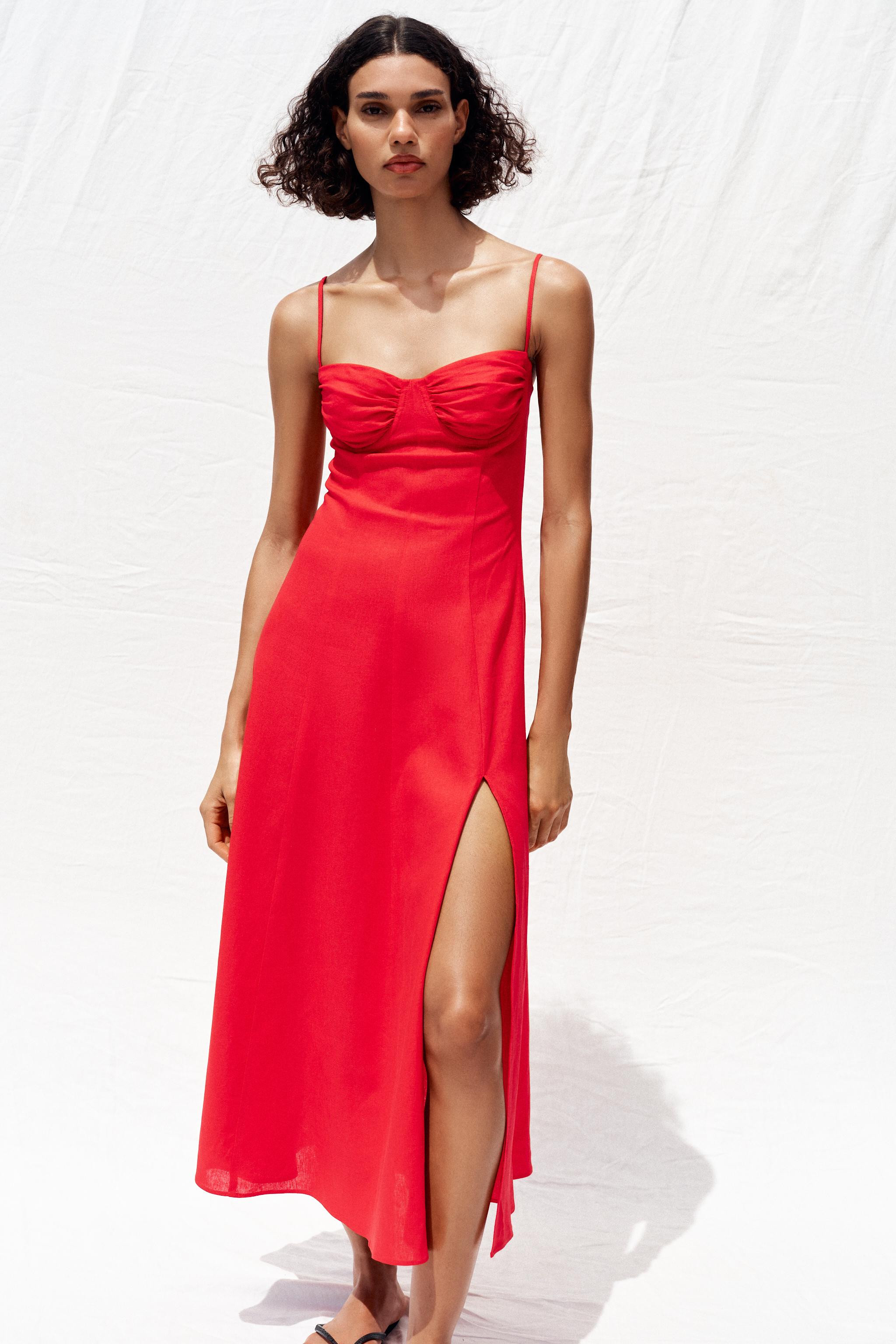 LINEN MIDI CORSET DRESS | Zara US