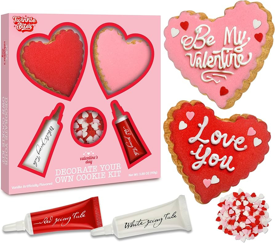 DIY Valentine’s Day Cookie Decorating Kit – 2 Heart-Shaped Cookies, Red & White Frosting Tube... | Amazon (US)