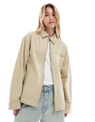 ASOS DESIGN twill harrington shacket in stone | ASOS | ASOS (Global)