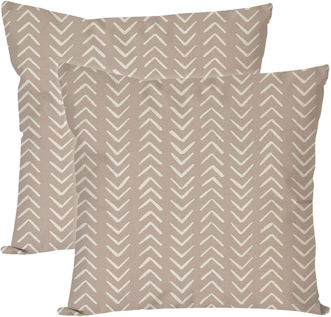 Herringbone Throw Pillow Covers 18x18 Inch Set of 2 Beige Mudcloth Modern Boho Bohemian Chevron O... | Amazon (US)