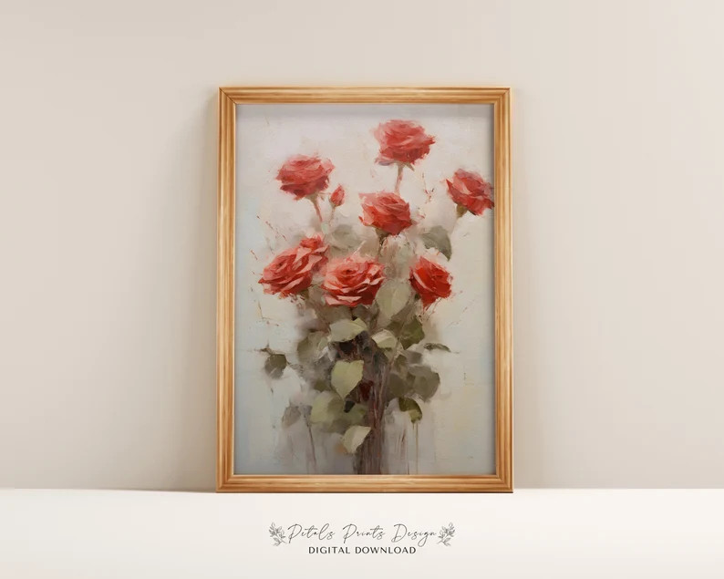 Valentines Day Red Pink Roses Print Valentine Printable Art Valentine Wall Art Watercolor Valenti... | Etsy (US)