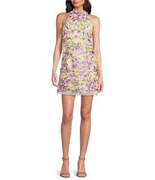 Muse by Marchesa Meadow Floral Novelty Embroidered Halter Neck Sleeveless A-Line Dress | Dillard's