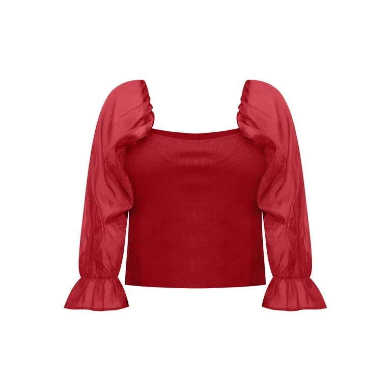 ELOQUII Elements Women's Plus Size Organza Sleeve Top | Walmart (US)