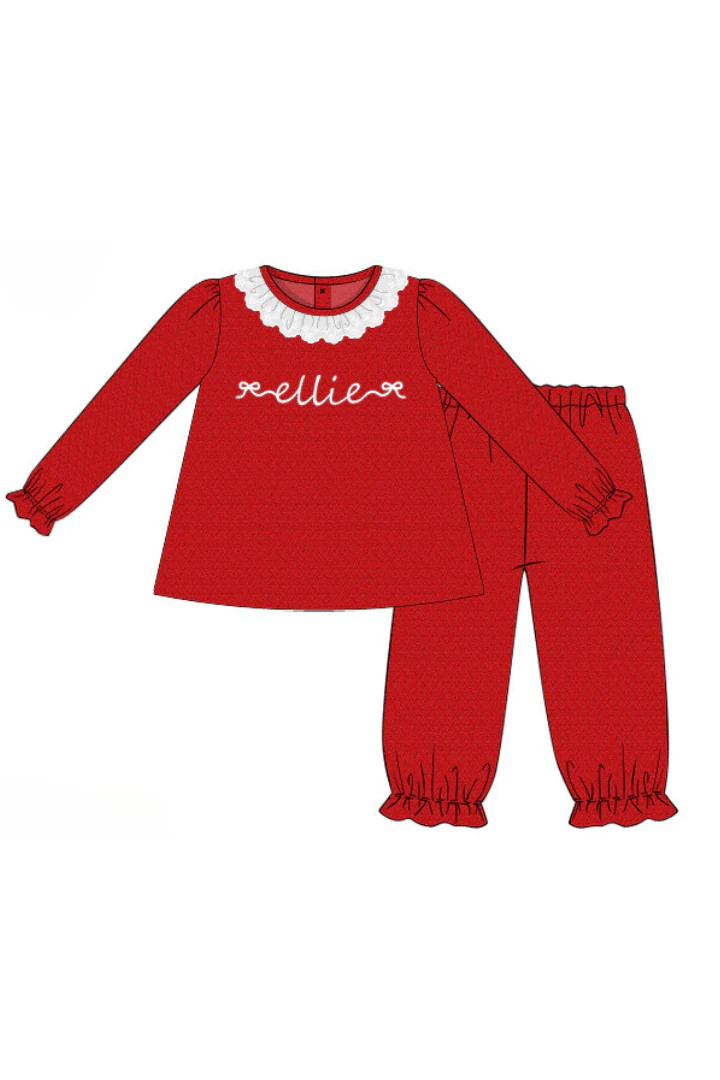 Pre-Order Custom Name Red Honeycomb Pant Set | The Smocked Flamingo