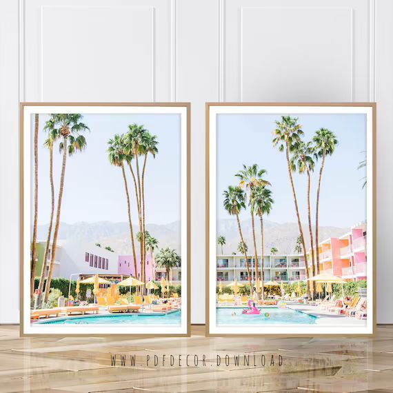 Set of 2 Art, Set of 2 Prints, Palm Tree, Saguaro Hotel, Palm Springs, Palm Springs Photo, Digita... | Etsy (US)