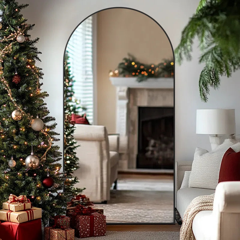 Ebern Designs Arched Full-Length Mirror, Aluminum Alloy Frame, Tempered Glass Floor Mirror & Revi... | Wayfair North America