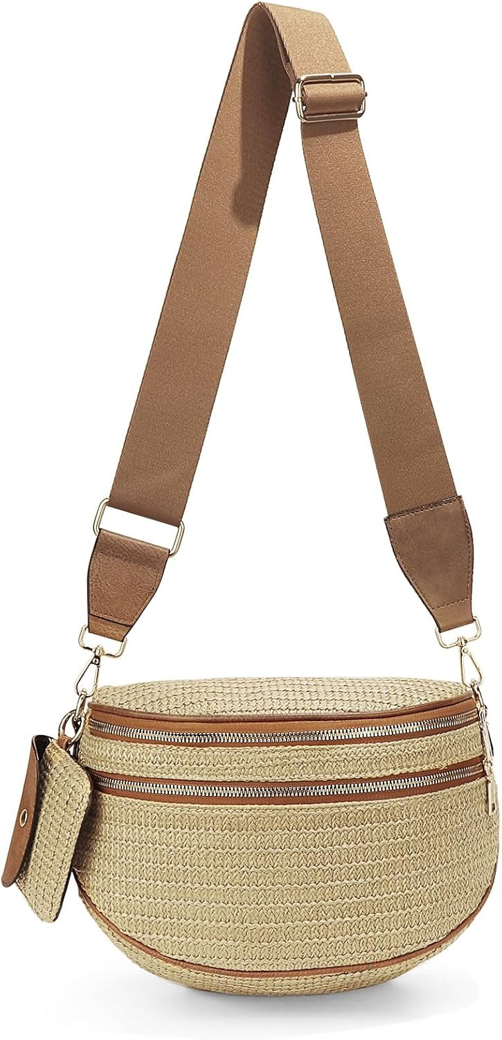 Straw Crossbody Bum Bags for Women Spacious Sling Purse with Adjustable Strap and Coin Purse (Str... | Amazon (US)