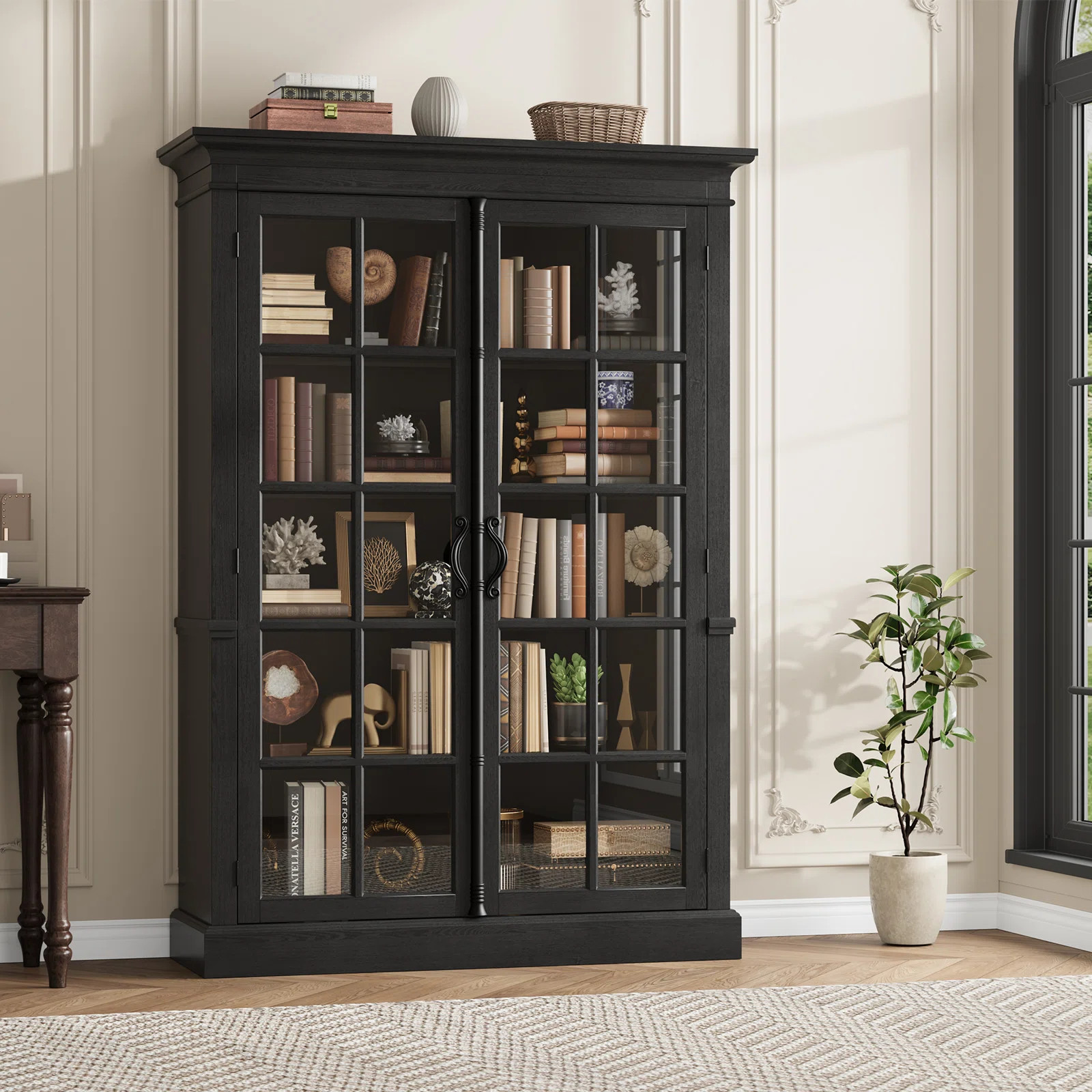 Modern 65" Tall Display Cabinet, Curio Storage Cabinet with Tempered Glass Door, 5-Tier Bookcase ... | Wayfair North America