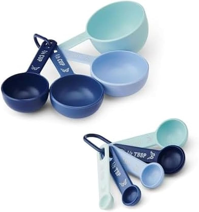 Dolly Parton Measuring Cups and Spoons Set, Blue with Butterfly Accents, Easy-Read Markings, Nest... | Amazon (US)