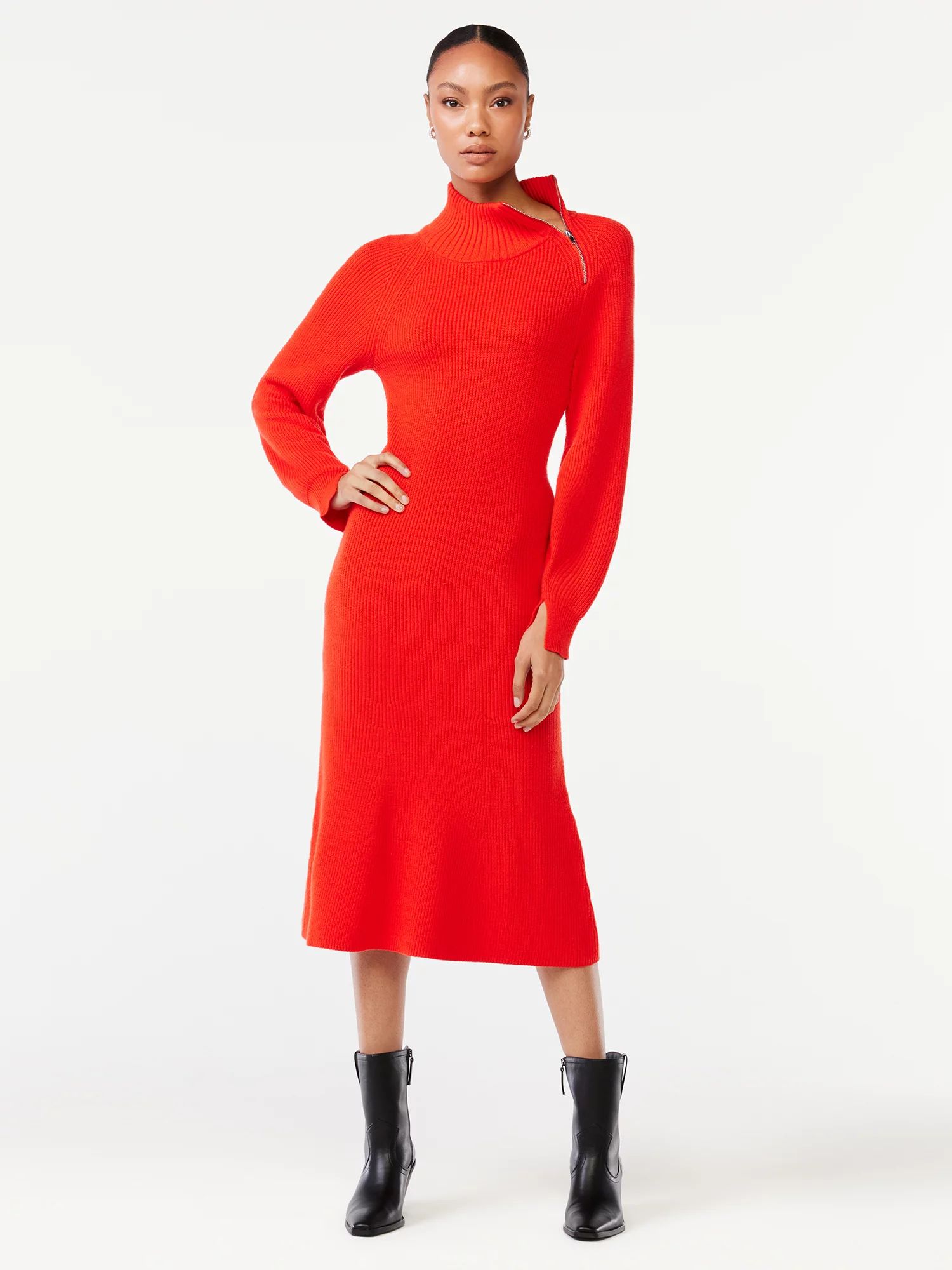 Scoop Women's Ribbed Sweater Dress with Zip Turtleneck - Walmart.com | Walmart (US)