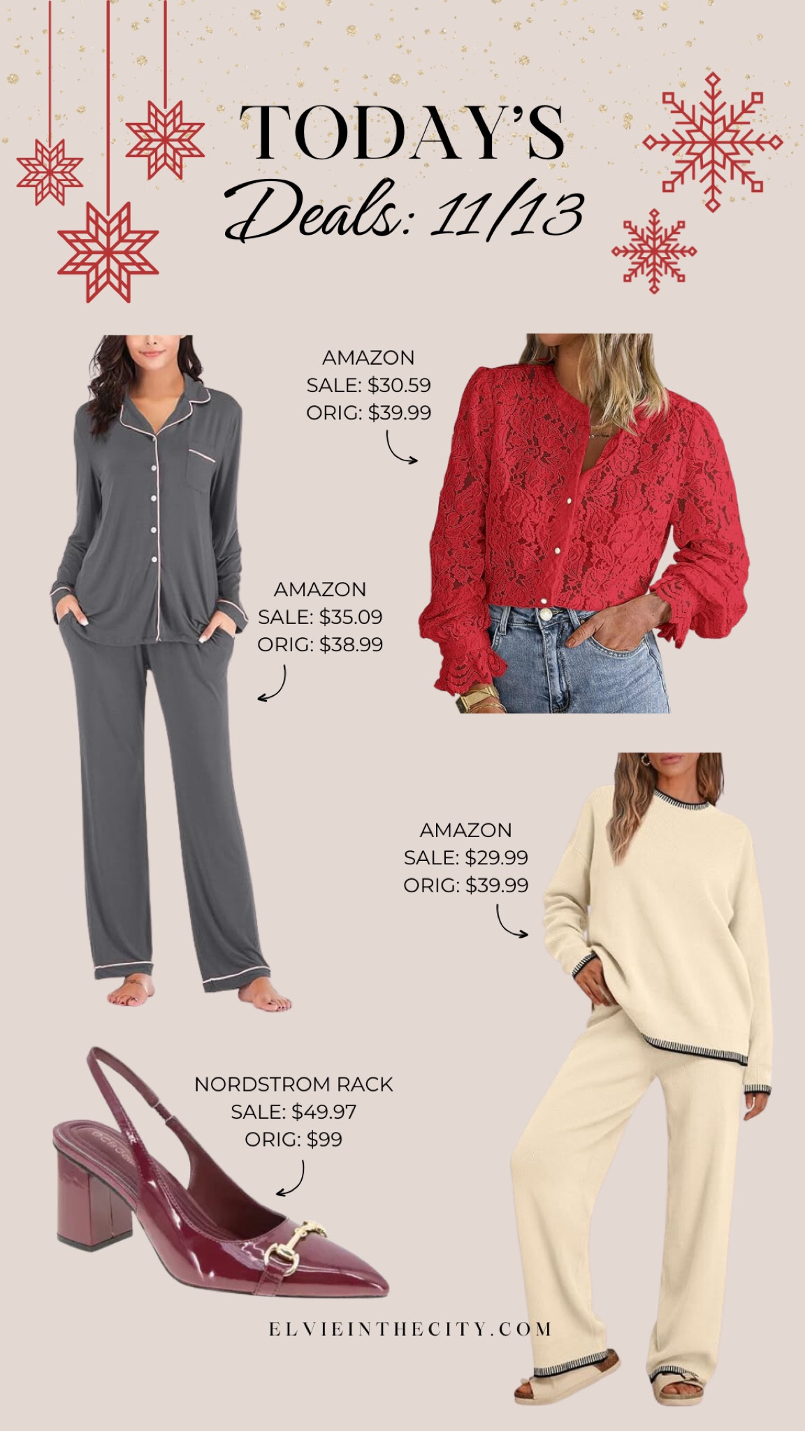 Today’s deals include a two-piece pajama set from Amazon, a lace blouse from Amazon (be sure to click the coupon for the full savings), a pair of sling back square heels from Nordstrom Rack, and a two-piece lounge set from Amazon.

Ootd, fall outfit, winter outfit, Christmas outfit, fashion over 40, fashion over 50

#LTKFindsUnder50 #LTKStyleTip #LTKSaleAlert