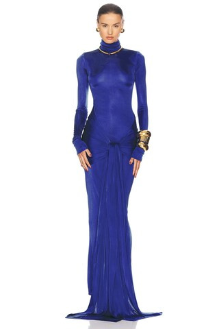 Helsa Slinky Jersey Sarong Maxi Dress in Royal Blue - Royal. Size XXS (also in ). | FWRD 