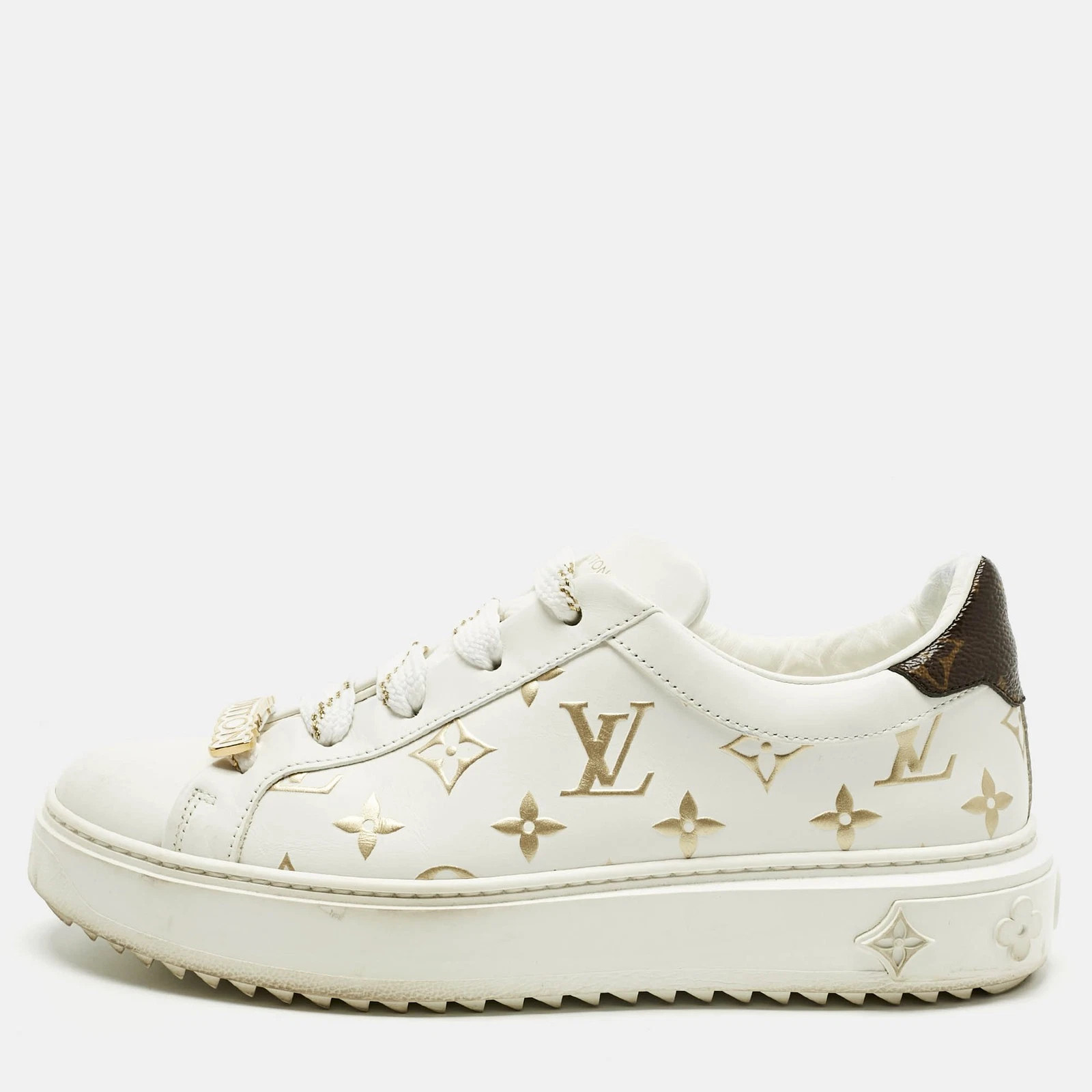 Louis Vuitton White/Brown Monogram Canvas and Leather Time Out Sneakers Size 38 | eBay US