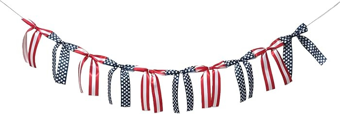 Songye American Flag Garland, Red White Blue Star Stripes Bow Patriotic Banner, Easy-Hang Reusabl... | Amazon (US)