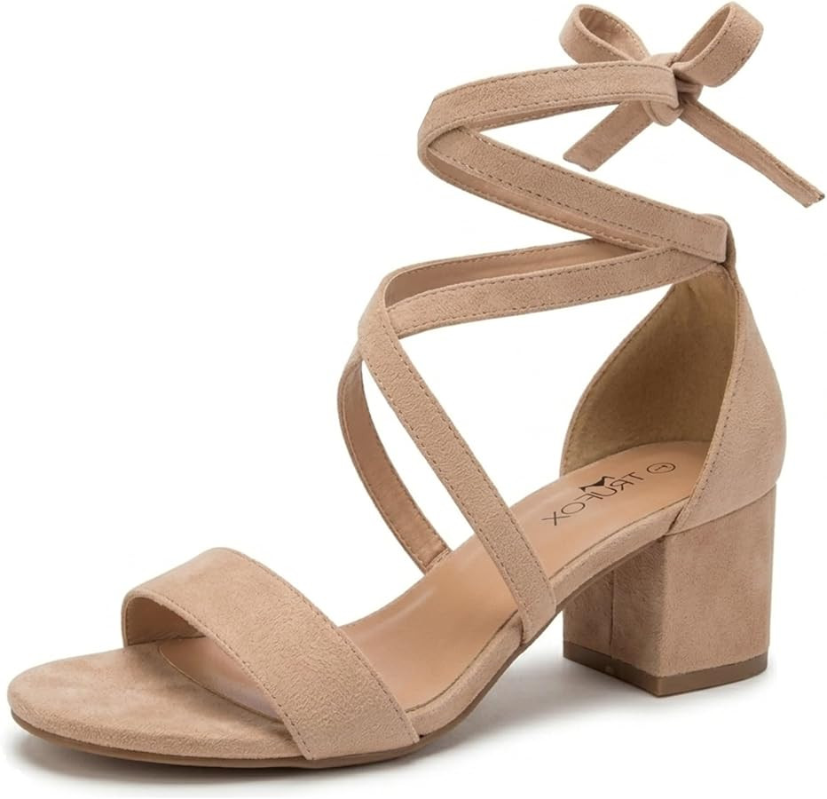 TruFox Wrap Around Comfort Low Block Heel Sandals Open Toe Strappy Tie Up | Amazon (US)