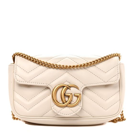 Calfskin Matelasse Super Mini GG Marmont Shoulder Bag White | FASHIONPHILE (US)