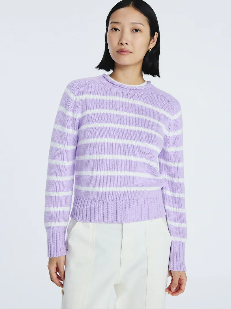 Free Assembly Women’s Saddle Shoulder Roll Neck Cotton Sweater with Long Sleeves, Sizes XS-XXL | Walmart (US)