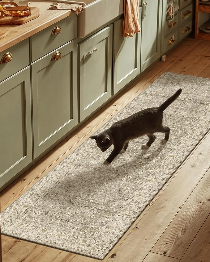 Washable Kitchen Rug Runners for Hallways: 2'6"x8' Bedroom Runner Rug Non Slip Low-Pile Stain Res... | Amazon (US)