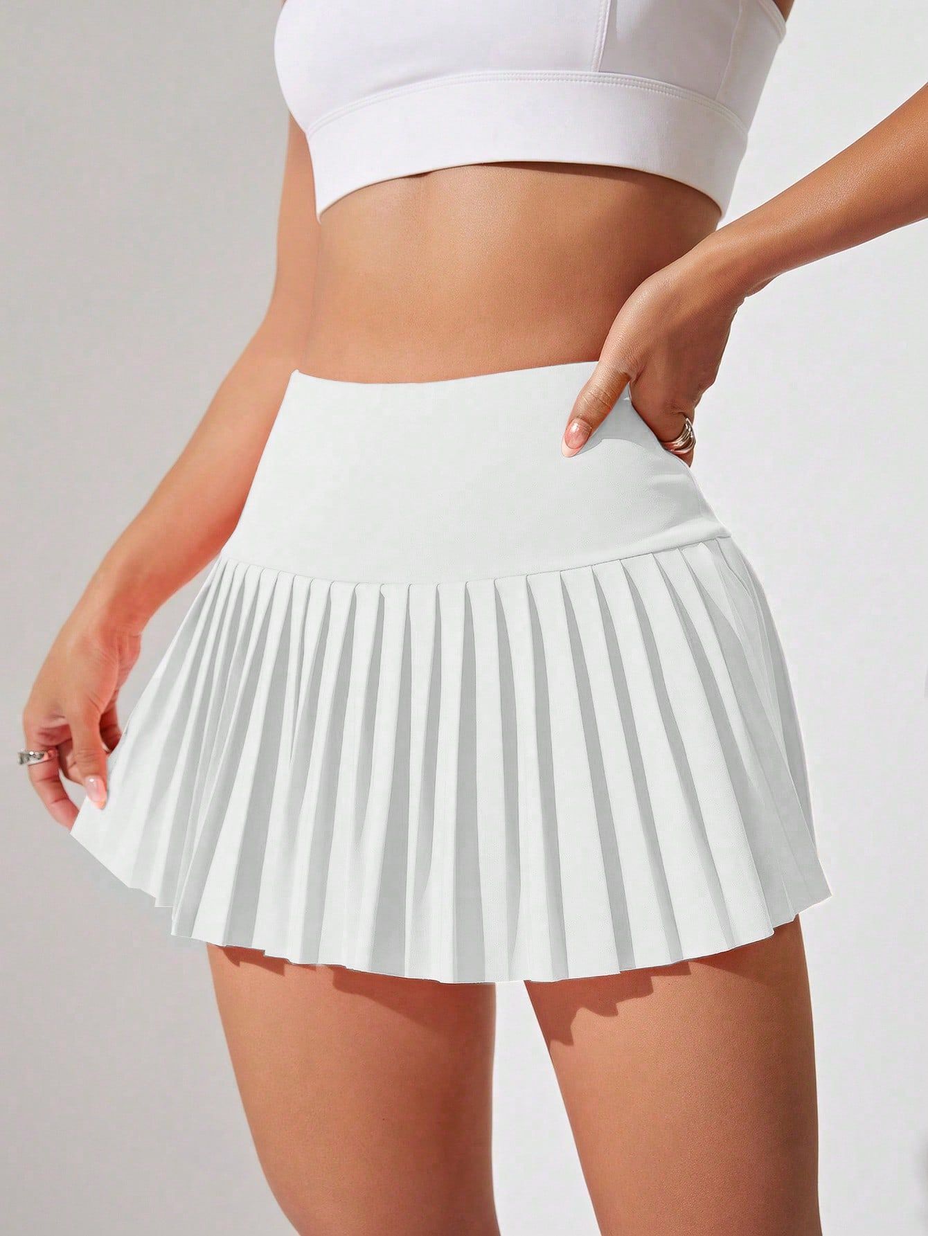 Tennis Basic Wide Waistband Pleated Sports Skort | SHEIN