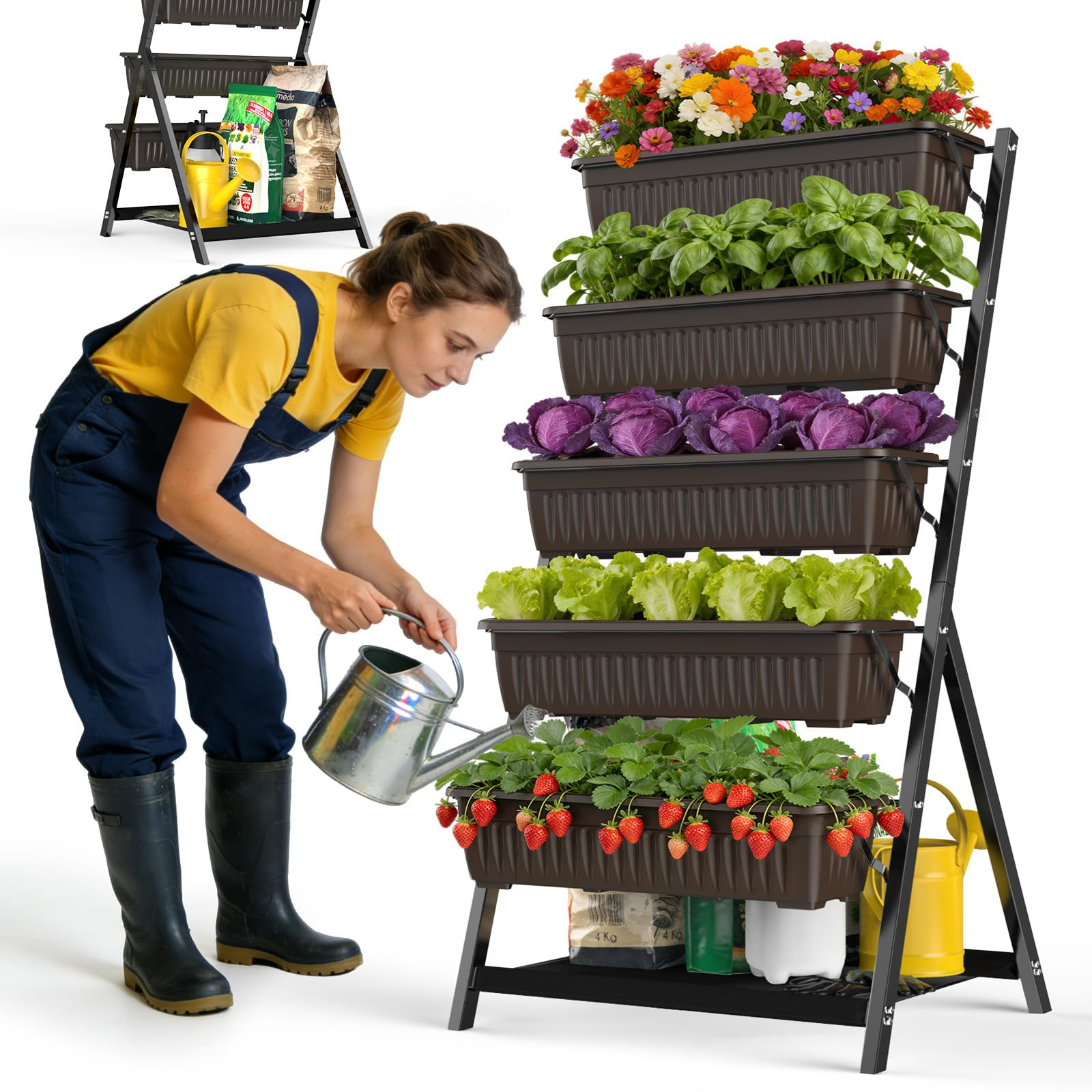5-Tier Vertical Garden Bed Planter Boxes with Drainage System & Storage Space, Freestanding Verti... | Amazon (US)