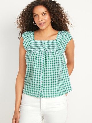 Flutter-Sleeve Smocked Seersucker Swing Blouse for Women | Old Navy (US)