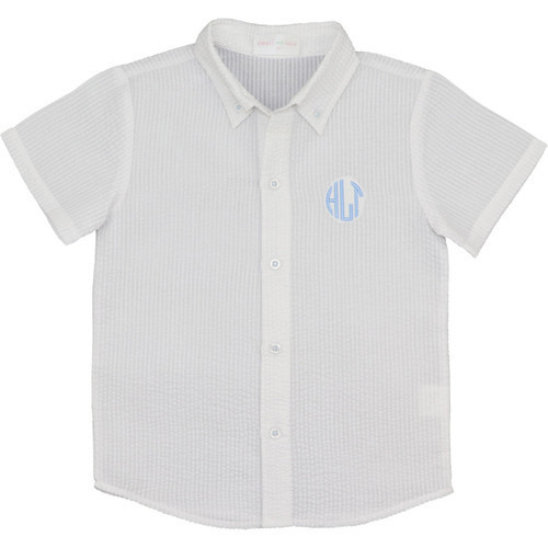 White Seersucker Button Down Shirt  - Shipping Late February | Cecil and Lou