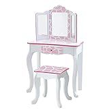 Teamson Kids Pretend Play Kids Vanity Table and Chair Vanity Set with Mirror Makeup Dressing Table w | Amazon (US)